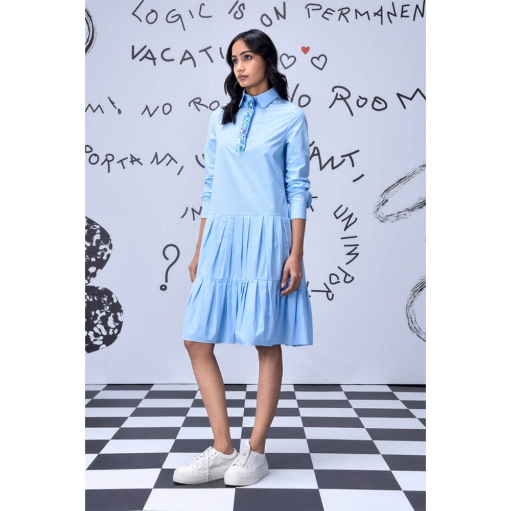 Genes Lecoanet Hemant Sequin Placket Relax Fit Dress- Light Blue