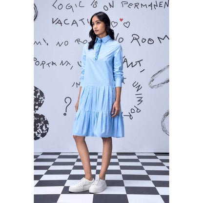 Genes Lecoanet Hemant Sequin Placket Relax Fit Dress- Light Blue