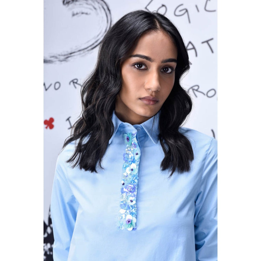 Genes Lecoanet Hemant Sequin Placket Relax Fit Dress- Light Blue