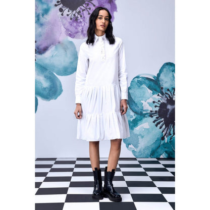 Genes Lecoanet Hemant Sequin Placket Relax Fit Dress- White