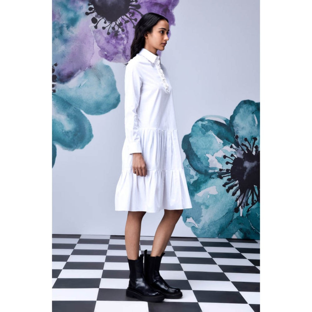 Genes Lecoanet Hemant Sequin Placket Relax Fit Dress- White