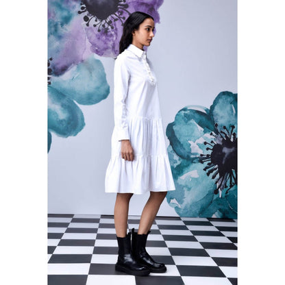 Genes Lecoanet Hemant Sequin Placket Relax Fit Dress- White