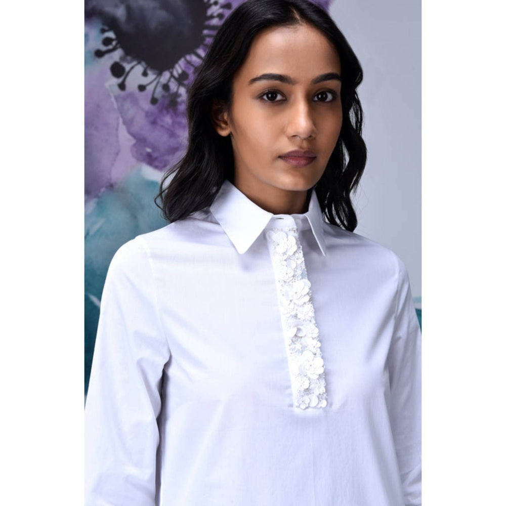 Genes Lecoanet Hemant Sequin Placket Relax Fit Dress- White