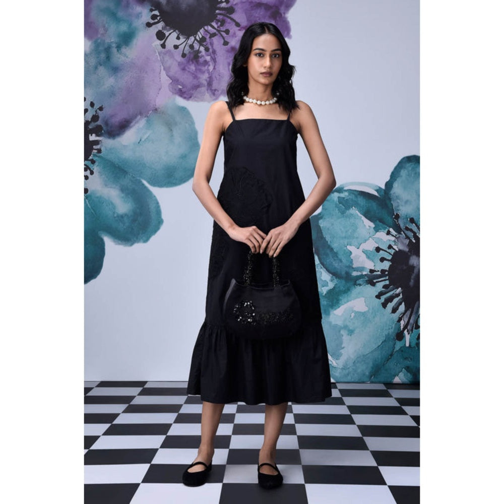 Genes Lecoanet Hemant Black Giza Cotton Poplin Strappy Midi Dress