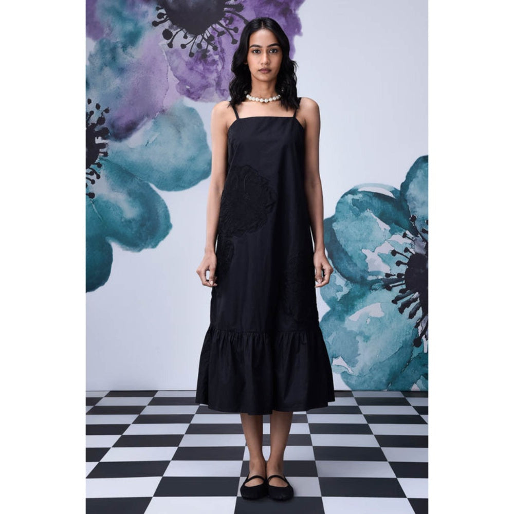 Genes Lecoanet Hemant Black Giza Cotton Poplin Strappy Midi Dress