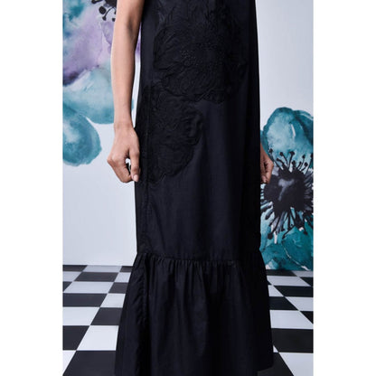 Genes Lecoanet Hemant Black Giza Cotton Poplin Strappy Midi Dress