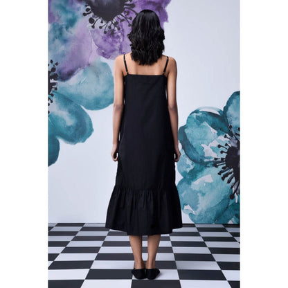 Genes Lecoanet Hemant Black Giza Cotton Poplin Strappy Midi Dress