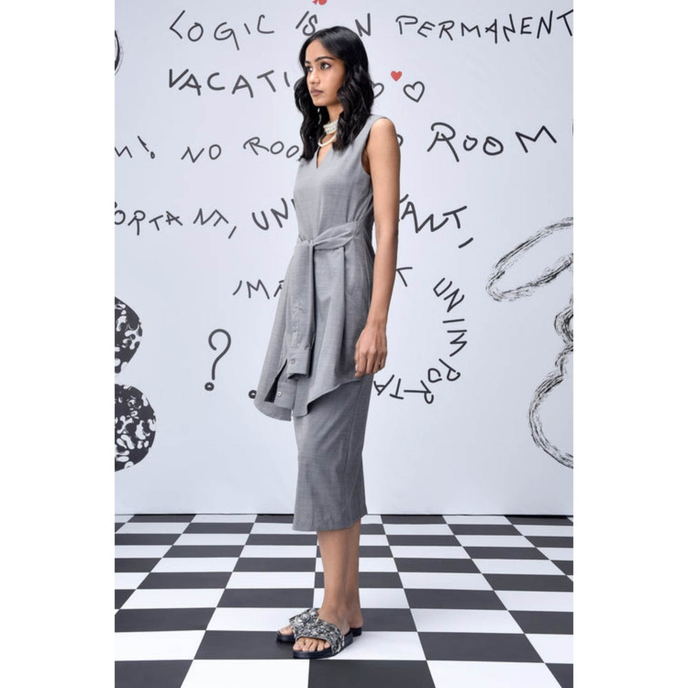 Genes Lecoanet Hemant Wool Deconstructed Semi Fit Dress- Pearl Grey