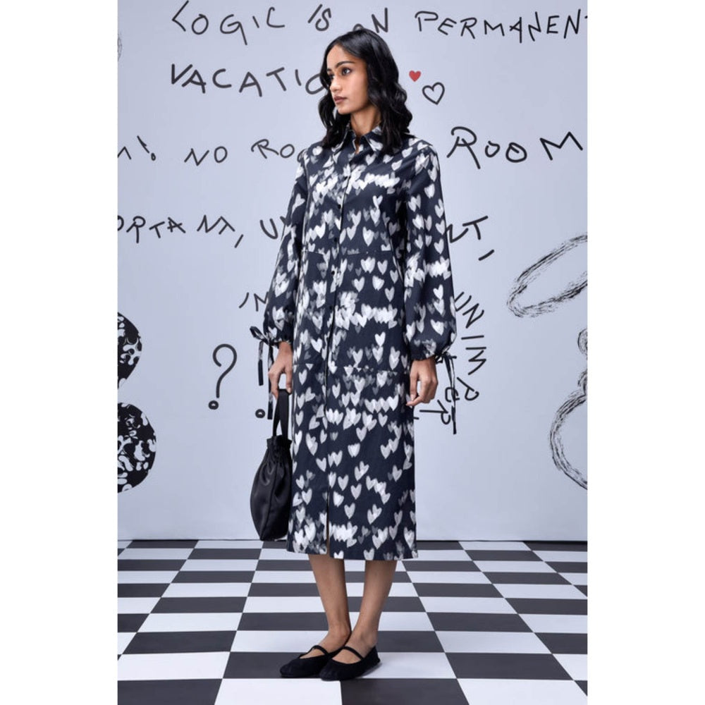 Genes Lecoanet Hemant Heart Print Relax Fit Dress- Black