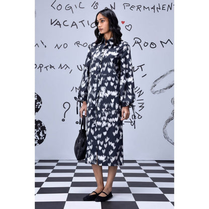 Genes Lecoanet Hemant Heart Print Relax Fit Dress- Black