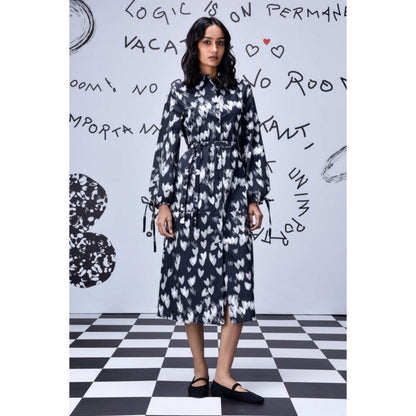 Genes Lecoanet Hemant Heart Print Relax Fit Dress- Black