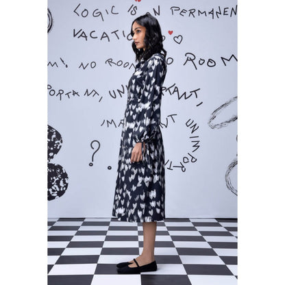 Genes Lecoanet Hemant Heart Print Relax Fit Dress- Black