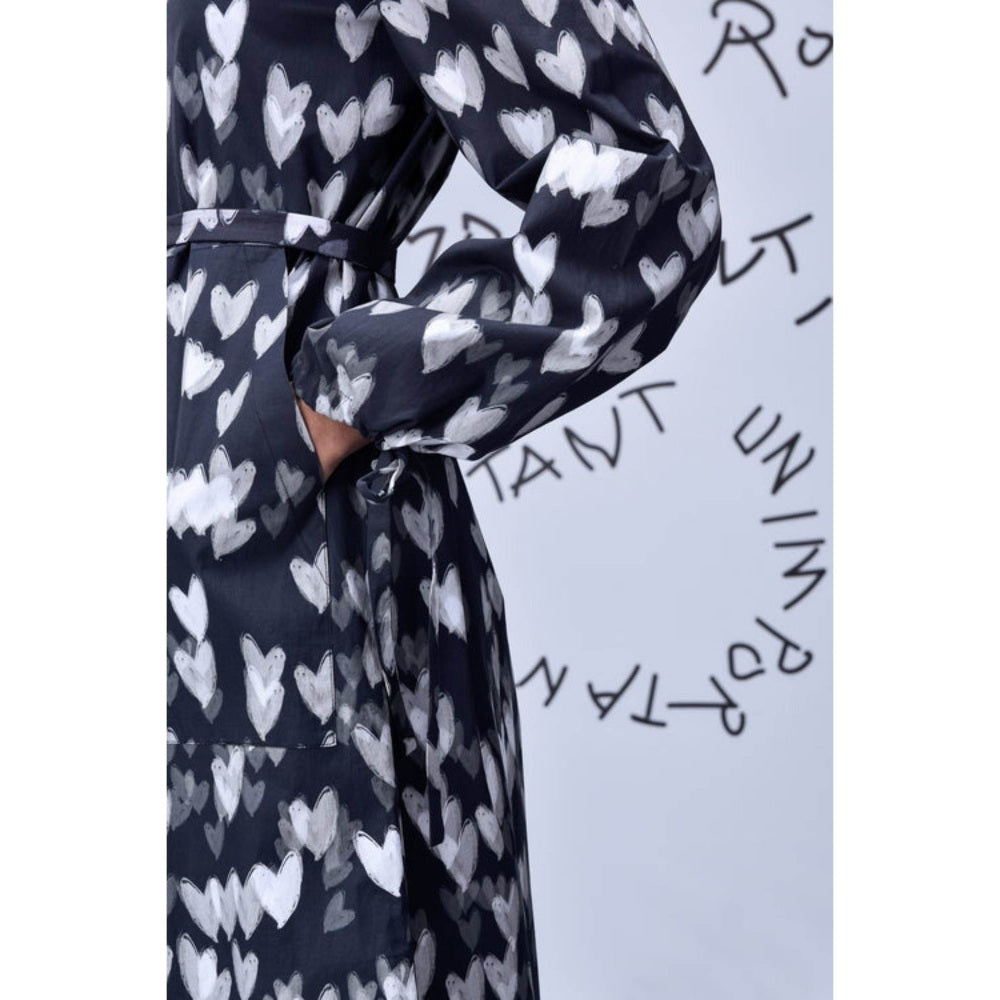 Genes Lecoanet Hemant Heart Print Relax Fit Dress- Black