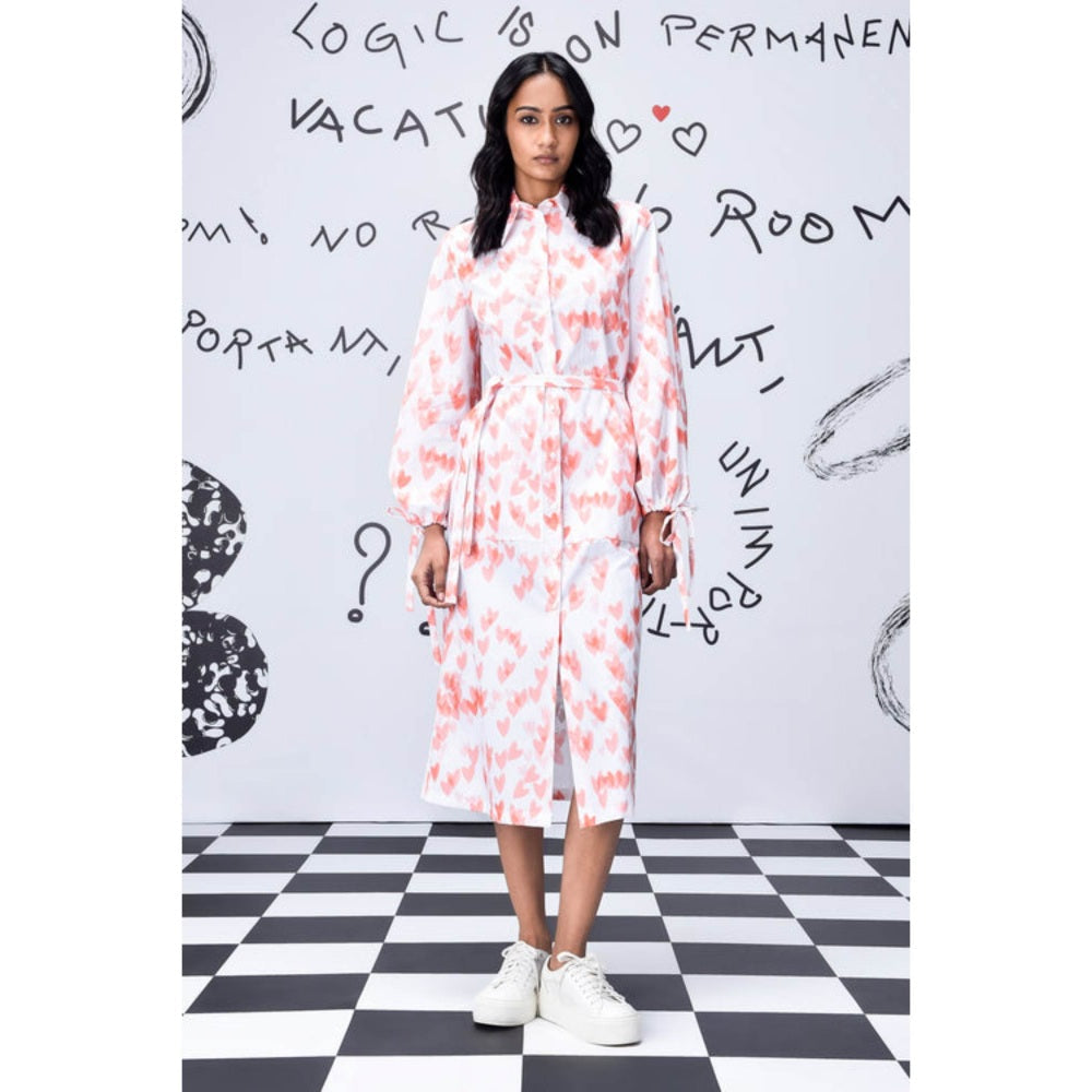 Genes Lecoanet Hemant Heart Print Relax Fit Dress- Coral Peach