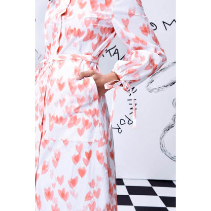 Genes Lecoanet Hemant Heart Print Relax Fit Dress- Coral Peach