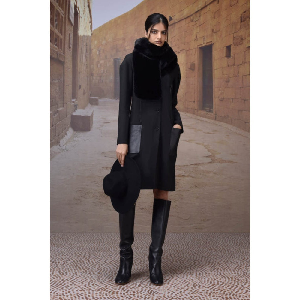 Genes Lecoanet Hemant Charcoal Poly Viscose Check Dress With Leather Details