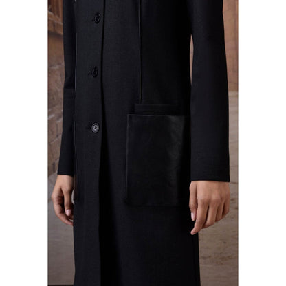 Genes Lecoanet Hemant Charcoal Poly Viscose Check Dress With Leather Details