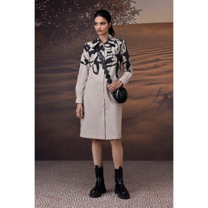 Genes Lecoanet Hemant Beige Brushstroke Shirt Dress