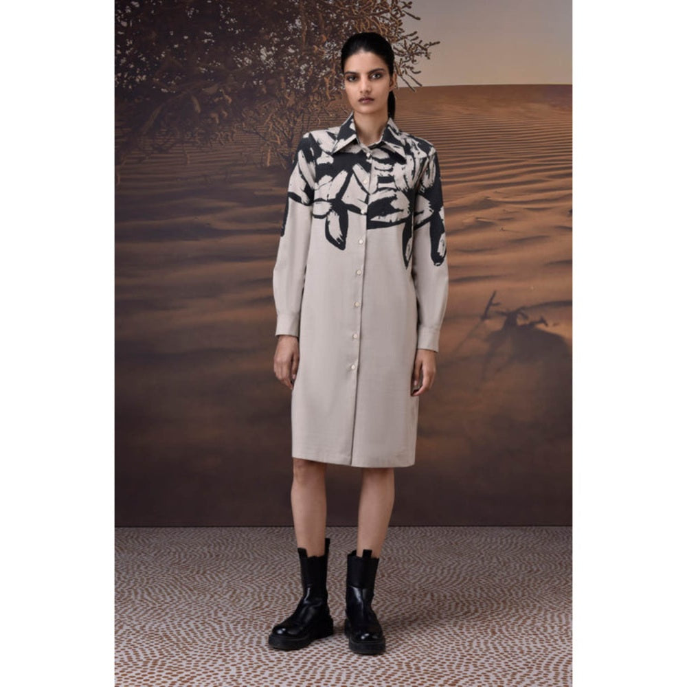 Genes Lecoanet Hemant Beige Brushstroke Shirt Dress