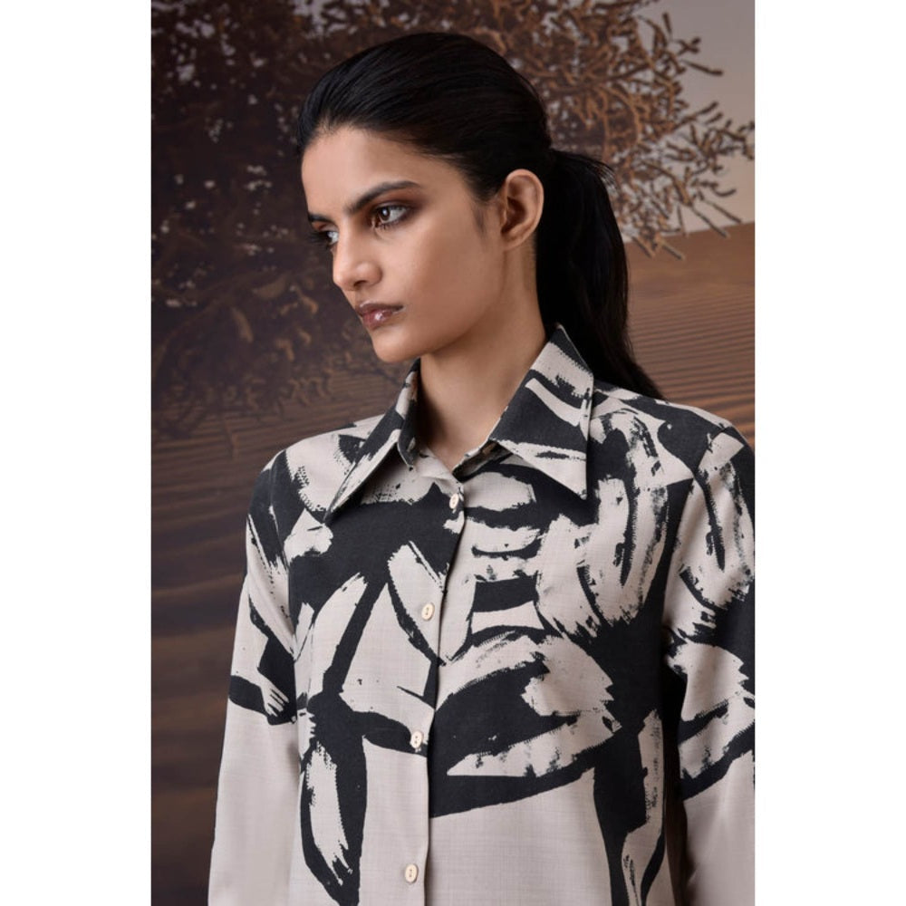 Genes Lecoanet Hemant Beige Brushstroke Shirt Dress