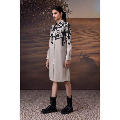 Genes Lecoanet Hemant Beige Brushstroke Shirt Dress