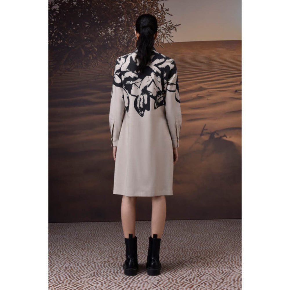 Genes Lecoanet Hemant Beige Brushstroke Shirt Dress