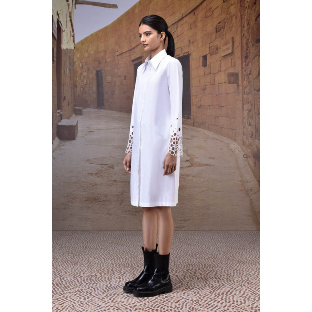 Genes Lecoanet Hemant White Poplin Shirt Dress With Cutwork Sleeves