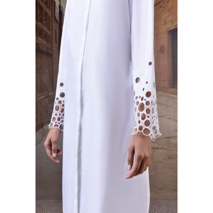 Genes Lecoanet Hemant White Poplin Shirt Dress With Cutwork Sleeves