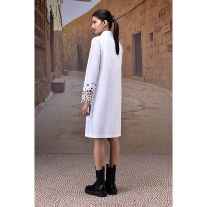 Genes Lecoanet Hemant White Poplin Shirt Dress With Cutwork Sleeves