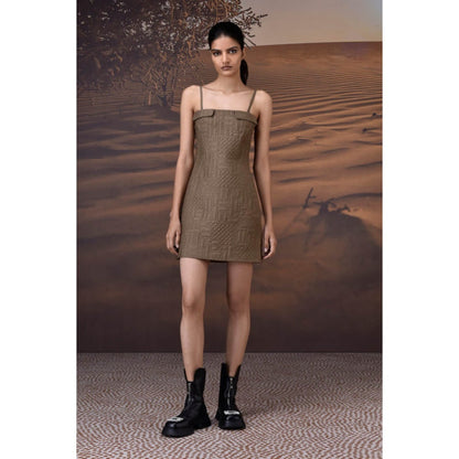 Genes Lecoanet Hemant Warm Beige Quilted Silk Viscose Mini Dress