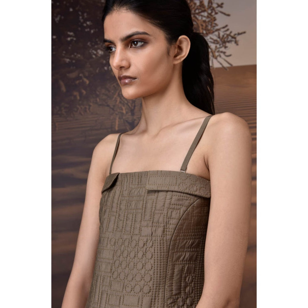 Genes Lecoanet Hemant Warm Beige Quilted Silk Viscose Mini Dress