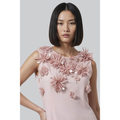 Genes Lecoanet Hemant Rose Pink Embellished A-Line Dress