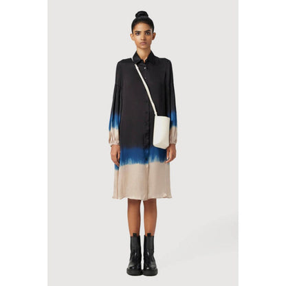 Genes Lecoanet Hemant Easy Fit Band Collar Shirt-Dress With Pleated Sleeves