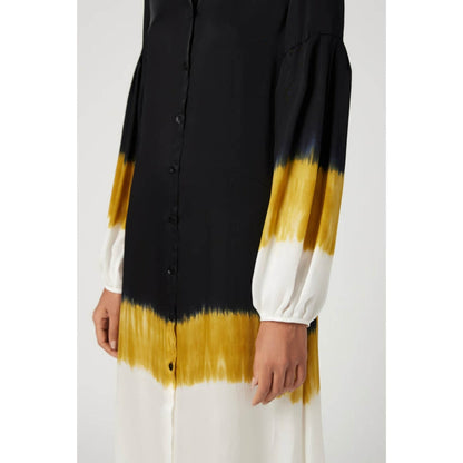 Genes Lecoanet Hemant Easy Fit Band Collar Shirt-Dress With Pleated Sleeves