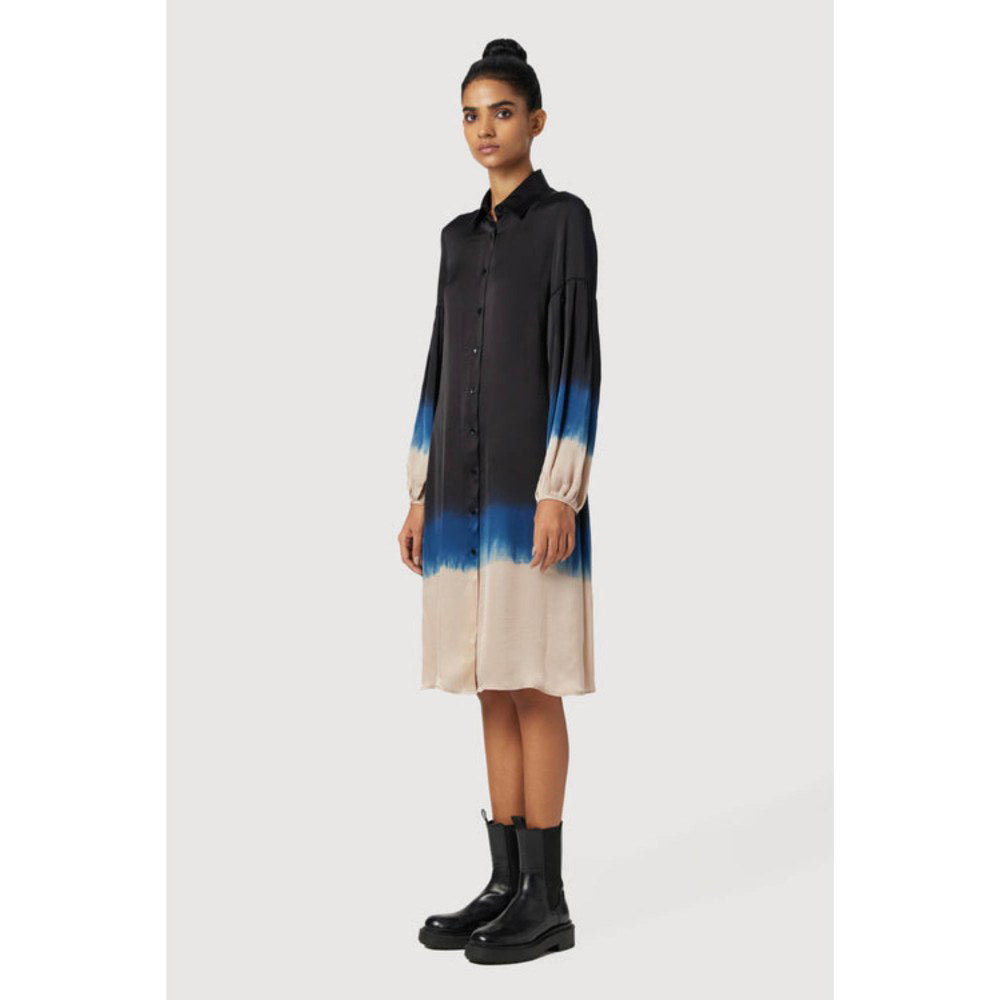 Genes Lecoanet Hemant Easy Fit Band Collar Shirt-Dress With Pleated Sleeves