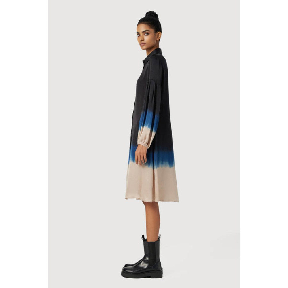 Genes Lecoanet Hemant Easy Fit Band Collar Shirt-Dress With Pleated Sleeves