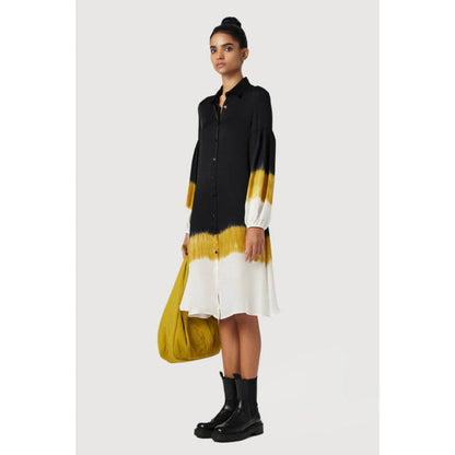 Genes Lecoanet Hemant Easy Fit Band Collar Shirt-Dress With Pleated Sleeves