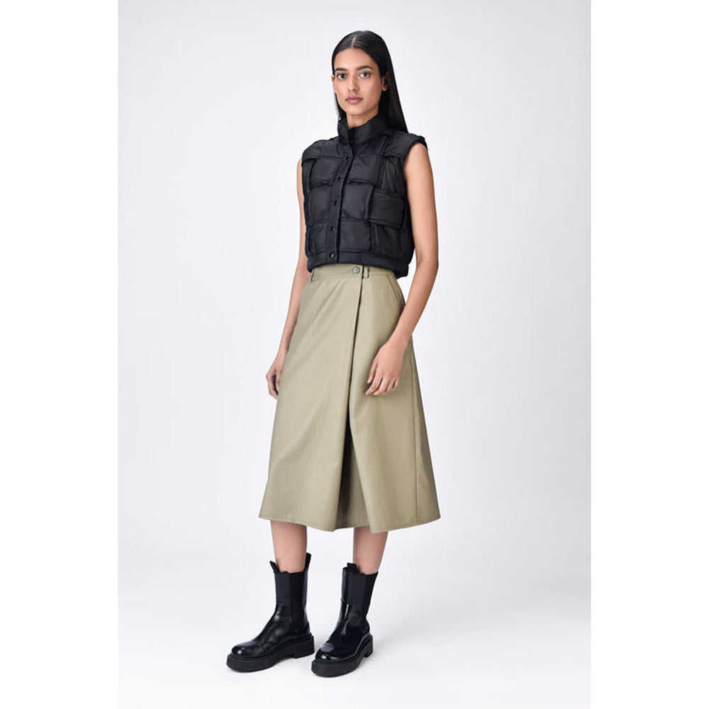 Genes Lecoanet Hemant Olive Wool Solid/Plain Midi Skirt
