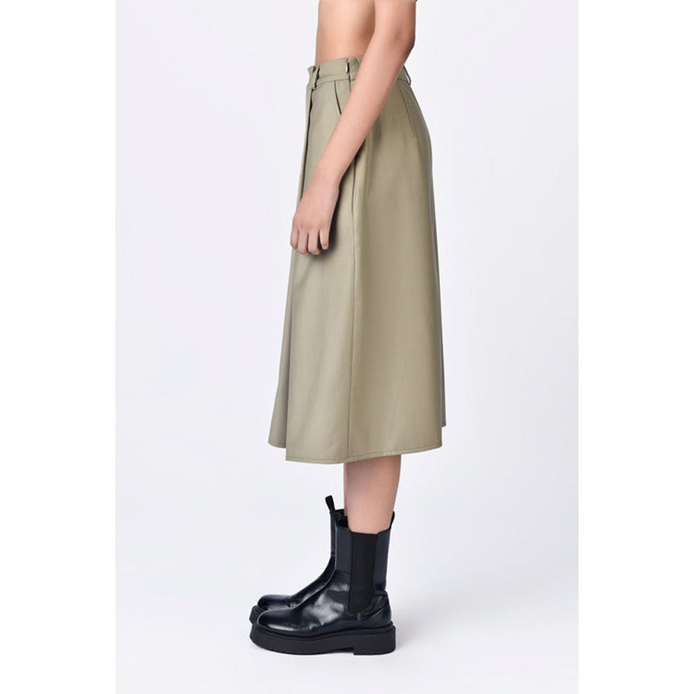 Genes Lecoanet Hemant Olive Wool Solid/Plain Midi Skirt