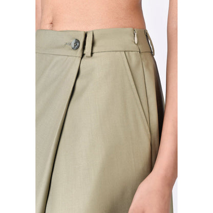 Genes Lecoanet Hemant Olive Wool Solid/Plain Midi Skirt