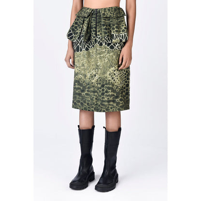 Genes Lecoanet Hemant Green Crepe Printed Midi Skirt