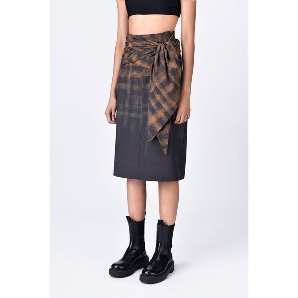 Genes Lecoanet Hemant Brown Cotton Poplin Abstract Midi Skirt