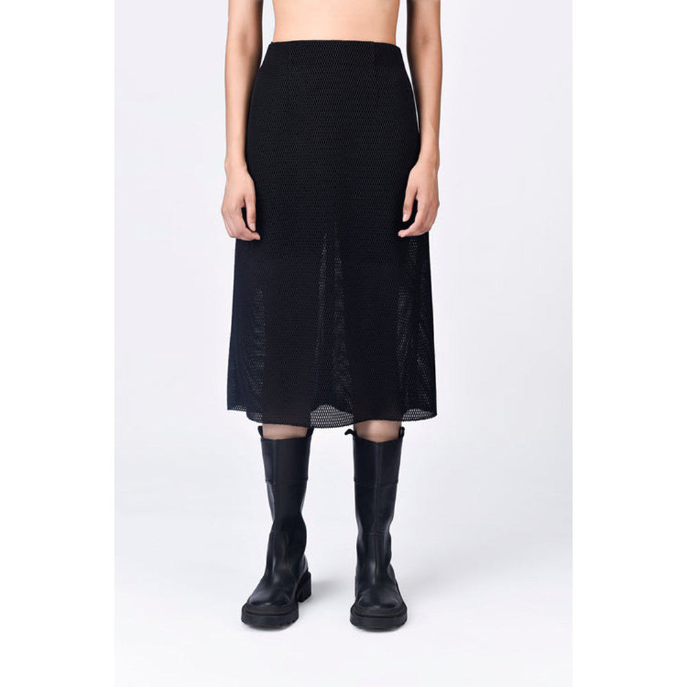 Genes Lecoanet Hemant Black Polyester Solid/Plain Midi Skirt