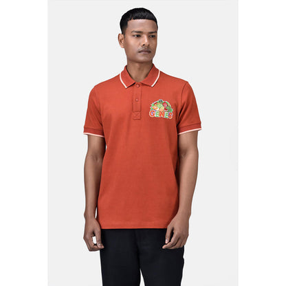 Genes Lecoanet Hemant Regular Fit Men's Polo T-Shirt With Genes Fruit Basket Embroidery Coral Orange