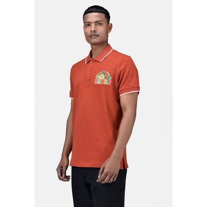 Genes Lecoanet Hemant Regular Fit Men's Polo T-Shirt With Genes Fruit Basket Embroidery Coral Orange