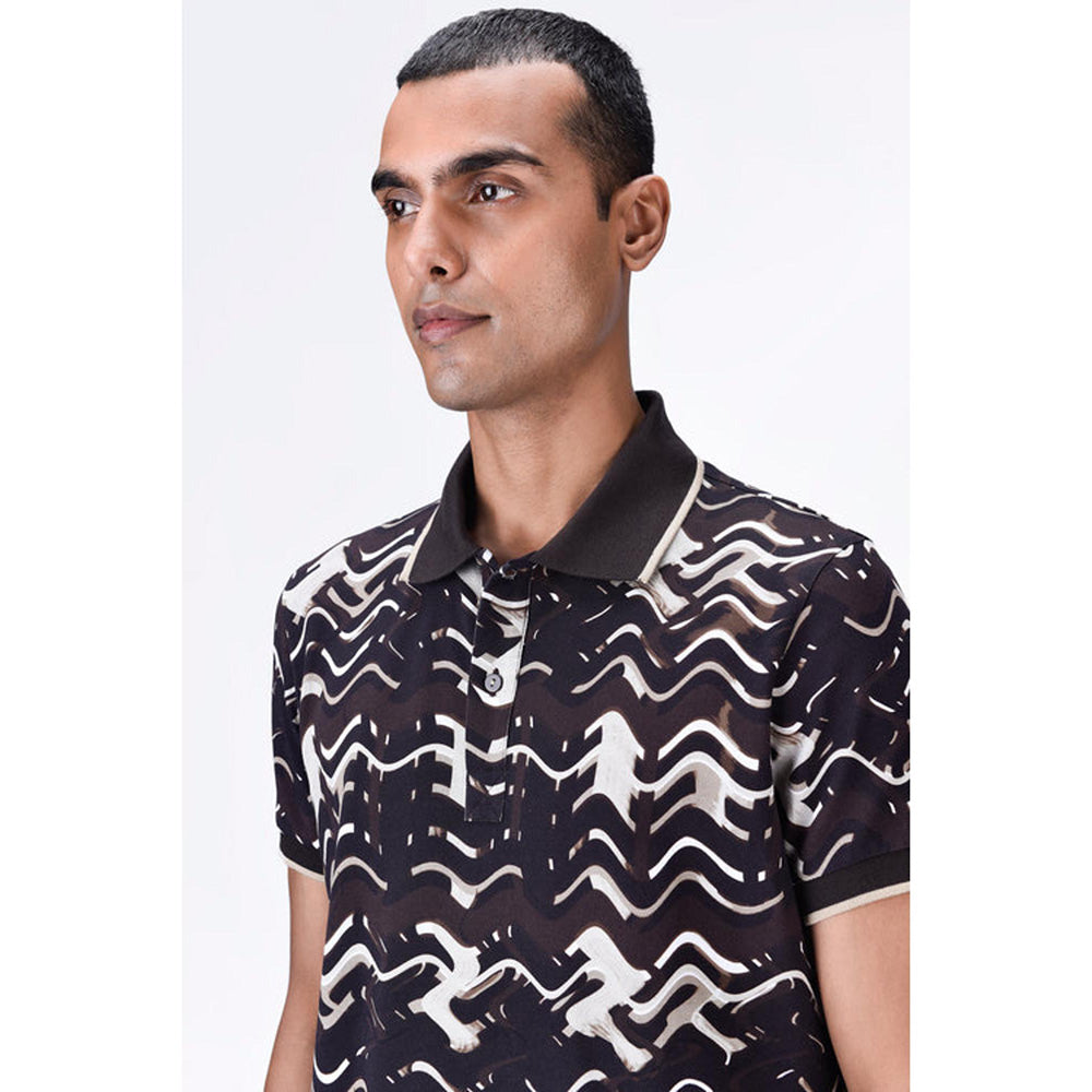 Genes Lecoanet Hemant Regular Fit Polo T-Shirt With Solar Wave Check Print