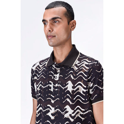 Genes Lecoanet Hemant Regular Fit Polo T-Shirt With Solar Wave Check Print