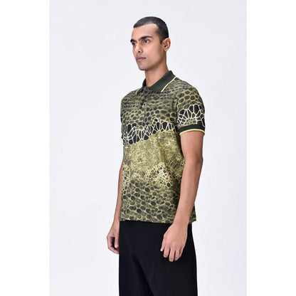 Genes Lecoanet Hemant Cotton Pique Polo T-Shirt With Microcell Print And Contrast Collar - Clay Green