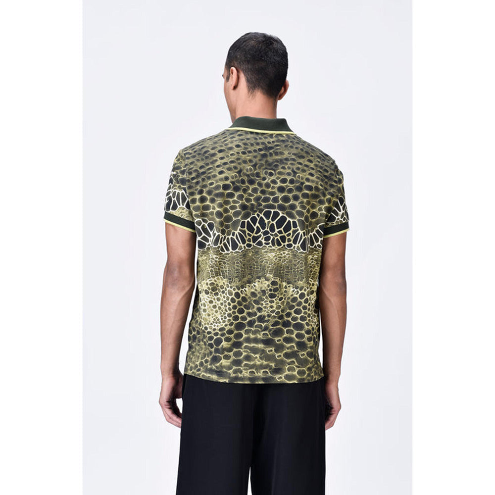 Genes Lecoanet Hemant Cotton Pique Polo T-Shirt With Microcell Print And Contrast Collar - Clay Green