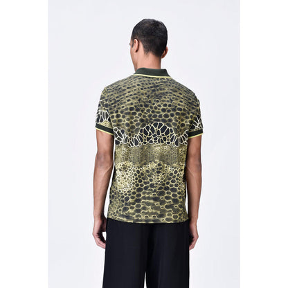 Genes Lecoanet Hemant Cotton Pique Polo T-Shirt With Microcell Print And Contrast Collar - Clay Green